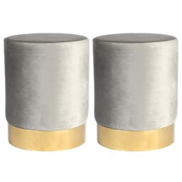 Harbour Housewares Velvet Round Pouffe Footrest Ottoman Stools - 29 x 36cm - Pack of 2 in Grey - Size: 29 x 36 cm - thumbnail 1
