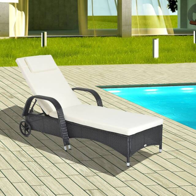 OUTSUNNY Adjustable Wicker Rattan Sun Lounger Recliner Chair w/ Cushion in Black - image 1