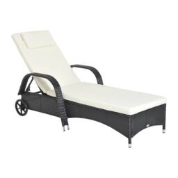 OUTSUNNY Adjustable Wicker Rattan Sun Lounger Recliner Chair w/ Cushion in Black - thumbnail 2