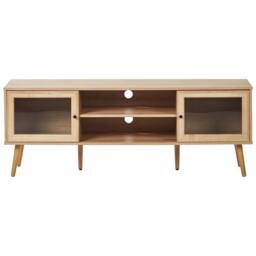 Wyld and Coco Light Brown Particle Board TV Stand Tempered Glass Doors and Pine Legs - thumbnail 5