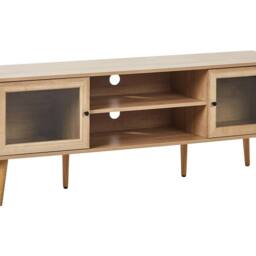 Wyld and Coco Light Brown Particle Board TV Stand Tempered Glass Doors and Pine Legs - thumbnail 2