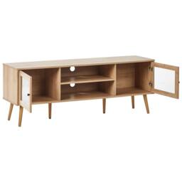 Wyld and Coco Light Brown Particle Board TV Stand Tempered Glass Doors and Pine Legs - thumbnail 4