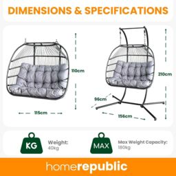 Home Republic Miami Hanging Egg Chair With Cushion Charcoal - thumbnail 5