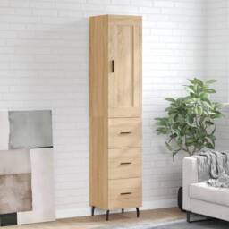 Berkfield Home Highboard Sonoma Oak 34.5x34x180 cm Engineered Wood in Brown - thumbnail 2