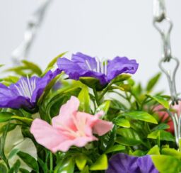 Primrose Artificial Petunia Flowers Rattan Hanging Basket Decoration Pink Purple & White 25cm - thumbnail 6
