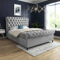 Casani Stourbridge Sleigh Upholstered Grey Soft Velvet Designer Bed Frame - Size: Small Double - thumbnail 2