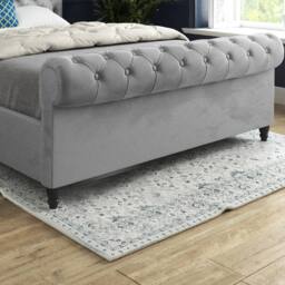 Casani Stourbridge Sleigh Upholstered Grey Soft Velvet Designer Bed Frame - Size: Small Double - thumbnail 7