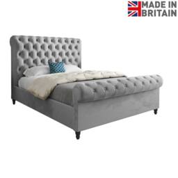 Casani Stourbridge Sleigh Upholstered Grey Soft Velvet Designer Bed Frame - Size: Small Double - thumbnail 4