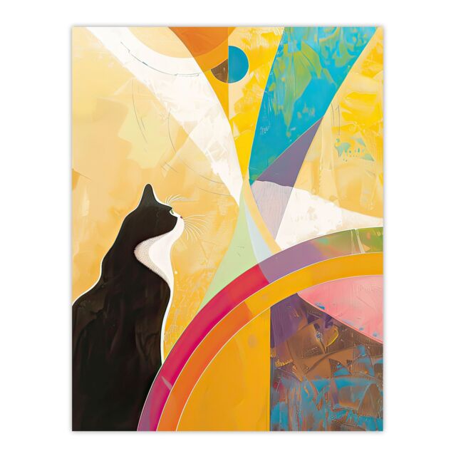"Artery8 Tuxedo Cat Lover Hilma Rainbow Abstract Design Wall Art Print - Size: W12"" x H16""" - image 1