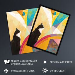 "Artery8 Tuxedo Cat Lover Hilma Rainbow Abstract Design Wall Art Print - Size: W12"" x H16""" - thumbnail 2