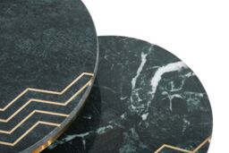 Orsina Green Marble Side Table (Set of 2), Rich Green Marble Tabletops with Gold Iron Criss‑Cross Legs - thumbnail 5