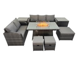 Fimous Garden Outdoor Rattan Furniture Set with 2 Side Tables 3 Footstools in Dark Grey - thumbnail 1