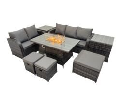 Fimous Garden Outdoor Rattan Furniture Set with 2 Side Tables 3 Footstools in Dark Grey - thumbnail 2