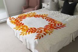 Benjamin Tate Design Orange & Red Autumn Leaves Blanket in Natural - Size: 120 cm x 150 cm - thumbnail 3