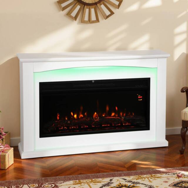 HOMCOM 1000W/2000W Inset Electric Mantel & Fire Reach up to 30 m², White - image 1