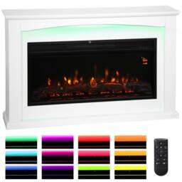 HOMCOM 1000W/2000W Inset Electric Mantel & Fire Reach up to 30 m², White - thumbnail 2