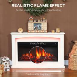 HOMCOM 1000W/2000W Inset Electric Mantel & Fire Reach up to 30 m², White - thumbnail 4
