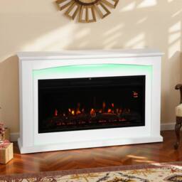 HOMCOM 1000W/2000W Inset Electric Mantel & Fire Reach up to 30 m², White - thumbnail 1