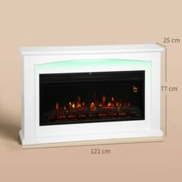HOMCOM 1000W/2000W Inset Electric Mantel & Fire Reach up to 30 m², White - thumbnail 3