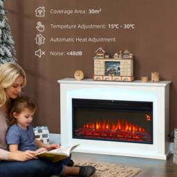 HOMCOM 1000W/2000W Inset Electric Mantel & Fire Reach up to 30 m², White - thumbnail 6