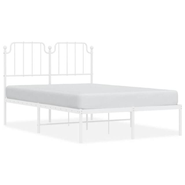 Berkfield Home Metal Bed Frame with Headboard White 120x200 cm - Size: Small Double - image 1
