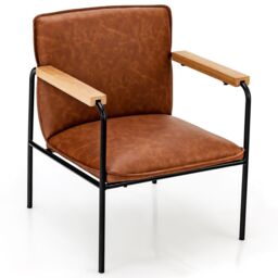 Costway PU Leather Accent Chair Upholstered Armchair With Comfy Backrest & Seat Cushion in Brown - thumbnail 1