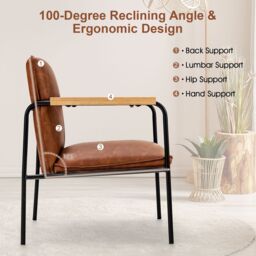 Costway PU Leather Accent Chair Upholstered Armchair With Comfy Backrest & Seat Cushion in Brown - thumbnail 4