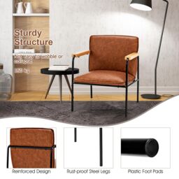 Costway PU Leather Accent Chair Upholstered Armchair With Comfy Backrest & Seat Cushion in Brown - thumbnail 5