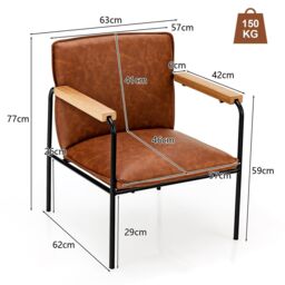 Costway PU Leather Accent Chair Upholstered Armchair With Comfy Backrest & Seat Cushion in Brown - thumbnail 2
