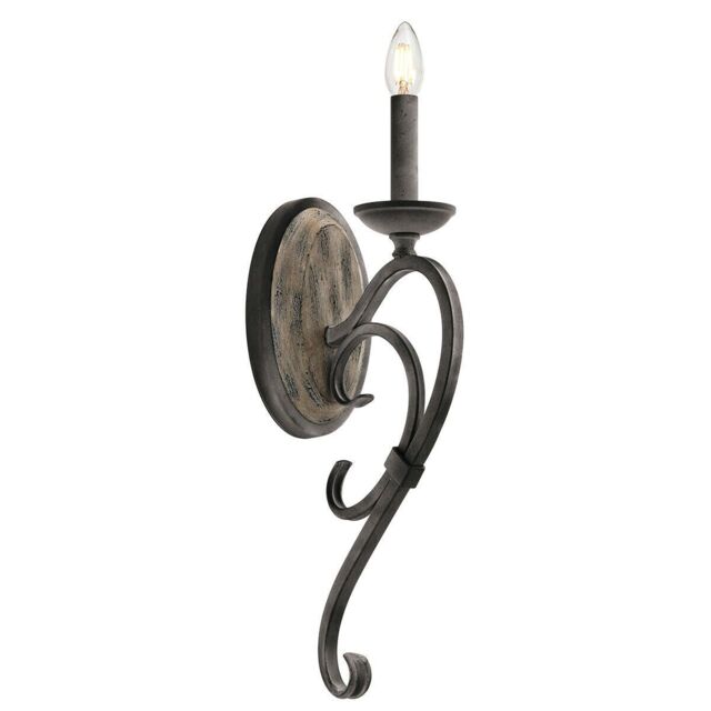 Loops Wall Light Gently Curved Metalwork Weathered Zinc & Grey Wood Veneer LED E14 60W