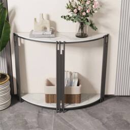VOGREX Luxury Marble Console Table Semi Circle Entryway Table Geometric in White - thumbnail 7