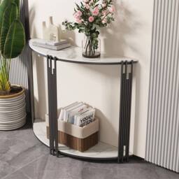 VOGREX Luxury Marble Console Table Semi Circle Entryway Table Geometric in White - thumbnail 1