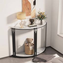 VOGREX Luxury Marble Console Table Semi Circle Entryway Table Geometric in White - thumbnail 6