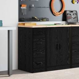 Berkfield Home Durable Garage Storage Cabinet Black 30x51x85 cm Solid Wood Pine - Size: 30 x 51 x 85 cm - thumbnail 2