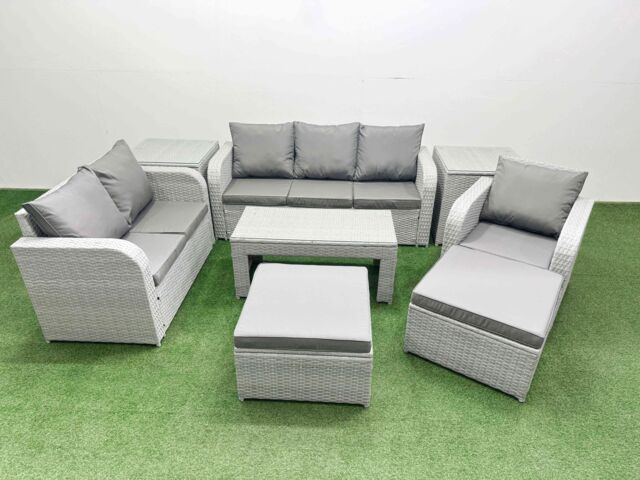 Fimous Patio PE Wicker 8 Seater Outdoor Rattan Furniture Sofa Sets w/ Oblong Coffee Table Reclining Chair Loveseat Sofa 3 Seater Sofa 2 Big - image 1