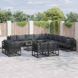 Berkfield Home Garden Sofa Set 14 pcs Black 70 x 70 x 32 cm Aluminium - thumbnail 2