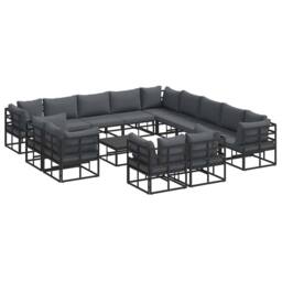 Berkfield Home Garden Sofa Set 14 pcs Black 70 x 70 x 32 cm Aluminium - thumbnail 3
