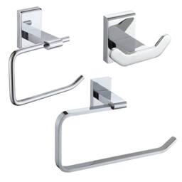 Showerdrape Unity Chrome Stainless Steel Wall Mounted 3 Piece Bathroom Accessory Set in Silver - thumbnail 1