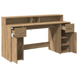 Berkfield Home Desk with LED Lights Artisian Oak 160x55x91 cm Engineered Wood in Brown - Size: 160 x 55 x 91 cm - thumbnail 9