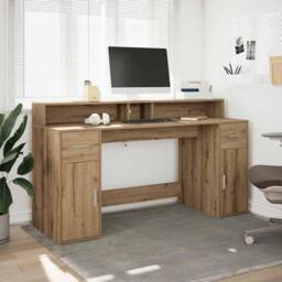 Berkfield Home Desk with LED Lights Artisian Oak 160x55x91 cm Engineered Wood in Brown - Size: 160 x 55 x 91 cm - thumbnail 4