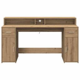 Berkfield Home Desk with LED Lights Artisian Oak 160x55x91 cm Engineered Wood in Brown - Size: 160 x 55 x 91 cm - thumbnail 6