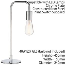 Loops Modern Hangman Table Lamp Chrome Industrial Metal Arm Bedside Desk Light Base - thumbnail 2