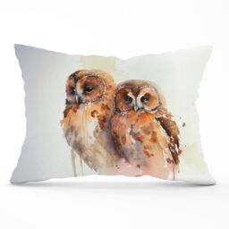 Warren Reed - Designer Loving Tawny Owls Watercolour Cushions in Brown - Size: 60 cm x 60 cm - thumbnail 1