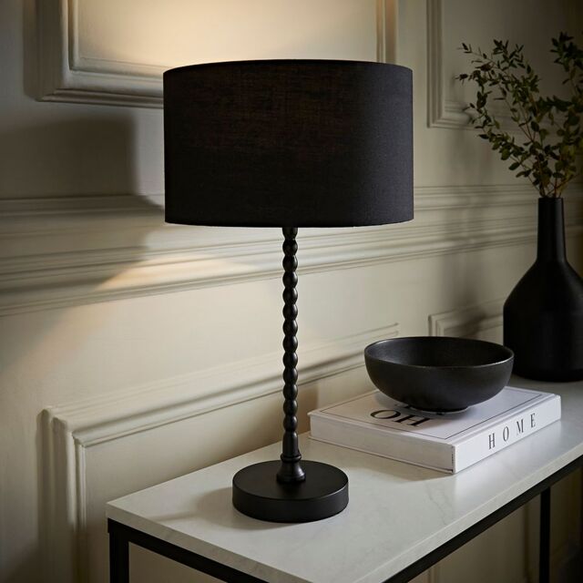 ValueLights Maeve Fabric Drum Lamp Shade Matte Black Bobbin Bobble Table Lamp with LED Bulb - image 1
