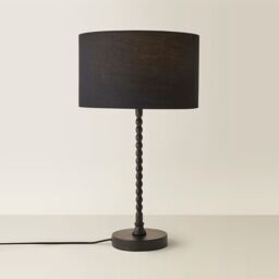 ValueLights Maeve Fabric Drum Lamp Shade Matte Black Bobbin Bobble Table Lamp with LED Bulb - thumbnail 6