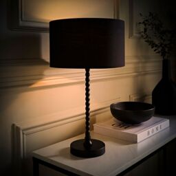 ValueLights Maeve Fabric Drum Lamp Shade Matte Black Bobbin Bobble Table Lamp with LED Bulb - thumbnail 3
