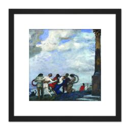 Artery8 Von Stuck The Dance Painting 8X8 Inch Square Wooden Framed Wall Art Print Picture with Mount in Black - thumbnail 1