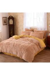 Living and Home 3Pcs Soft Skin-friendly Faux Mink Fleece Duvet Set in Camel - Size: King - thumbnail 3
