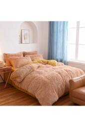 Living and Home 3Pcs Soft Skin-friendly Faux Mink Fleece Duvet Set in Camel - Size: King - thumbnail 2