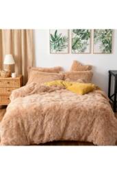 Living and Home 3Pcs Soft Skin-friendly Faux Mink Fleece Duvet Set in Camel - Size: King - thumbnail 4